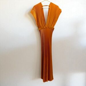 Vibrant Orange Backless Pleated Dress